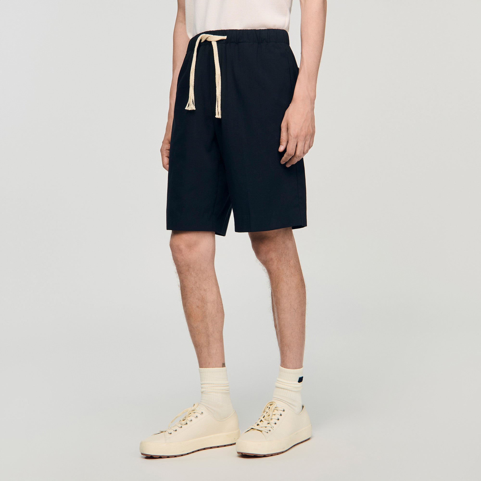 Rope Short Elasticated Waist Cotton Shorts Navy Blue