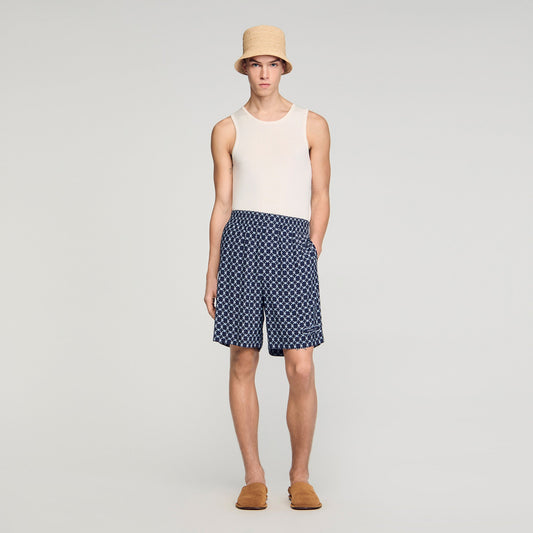 Catena Short Link Print Floaty Shorts Navy Blue