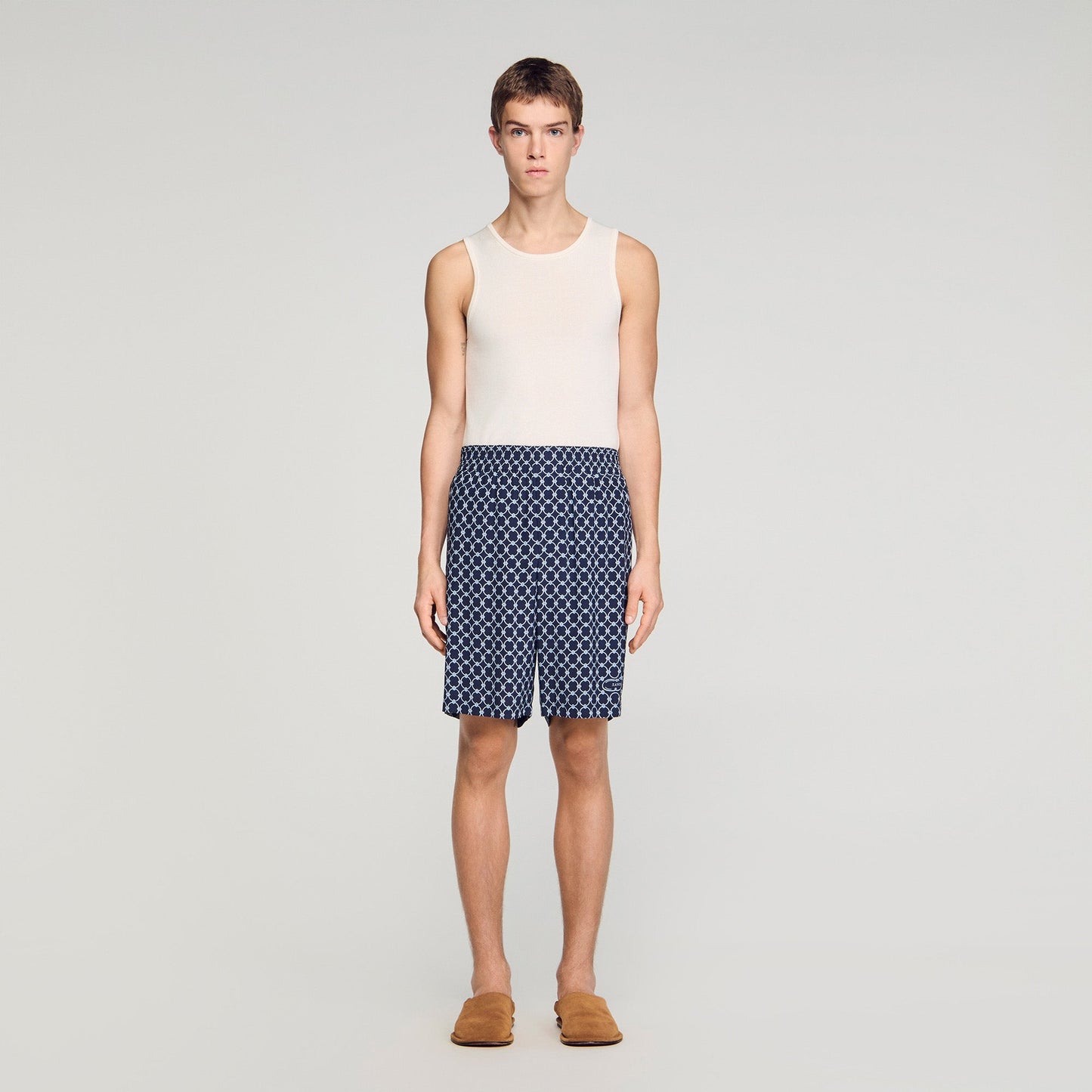 Catena Short Link Print Floaty Shorts Navy Blue