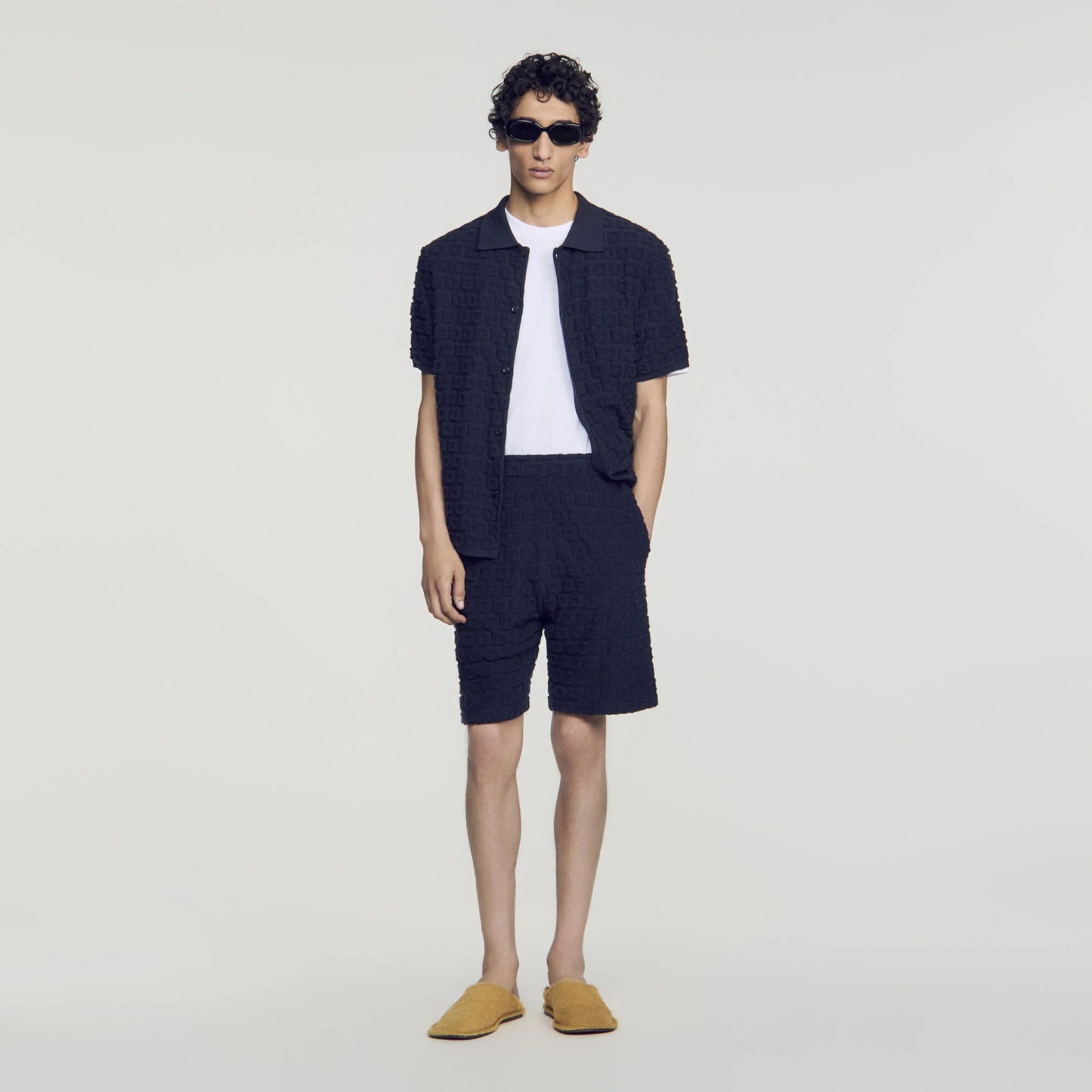 Sponge Shorts Terry Cloth Shorts Navy Blue