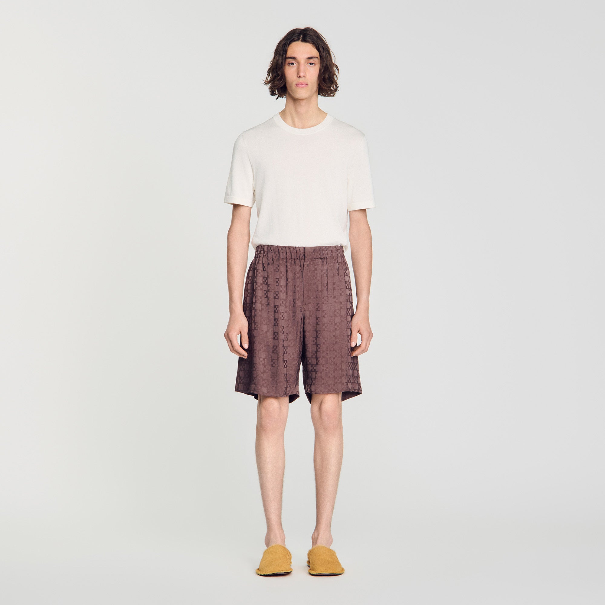 Jacquard Cross Short Square Cross patterned shorts Chocolate