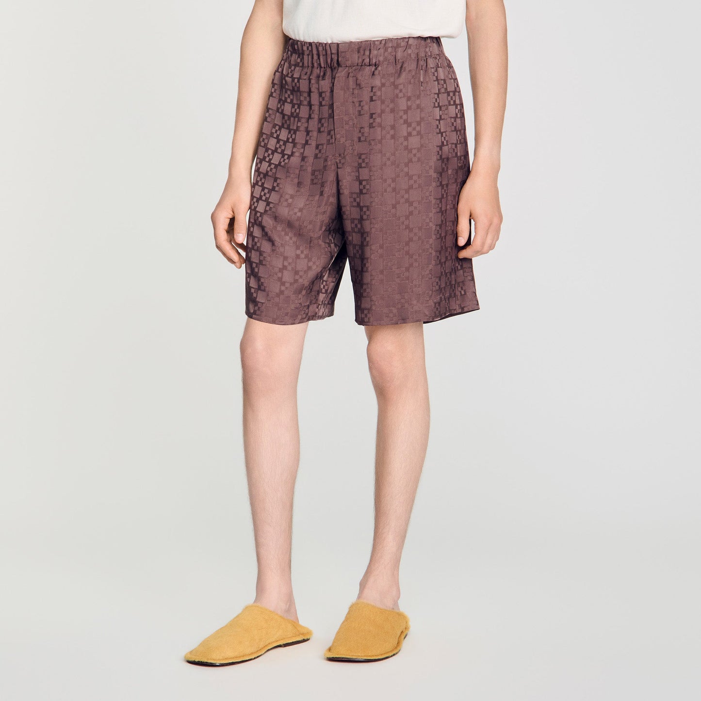 Jacquard Cross Short Square Cross patterned shorts Chocolate