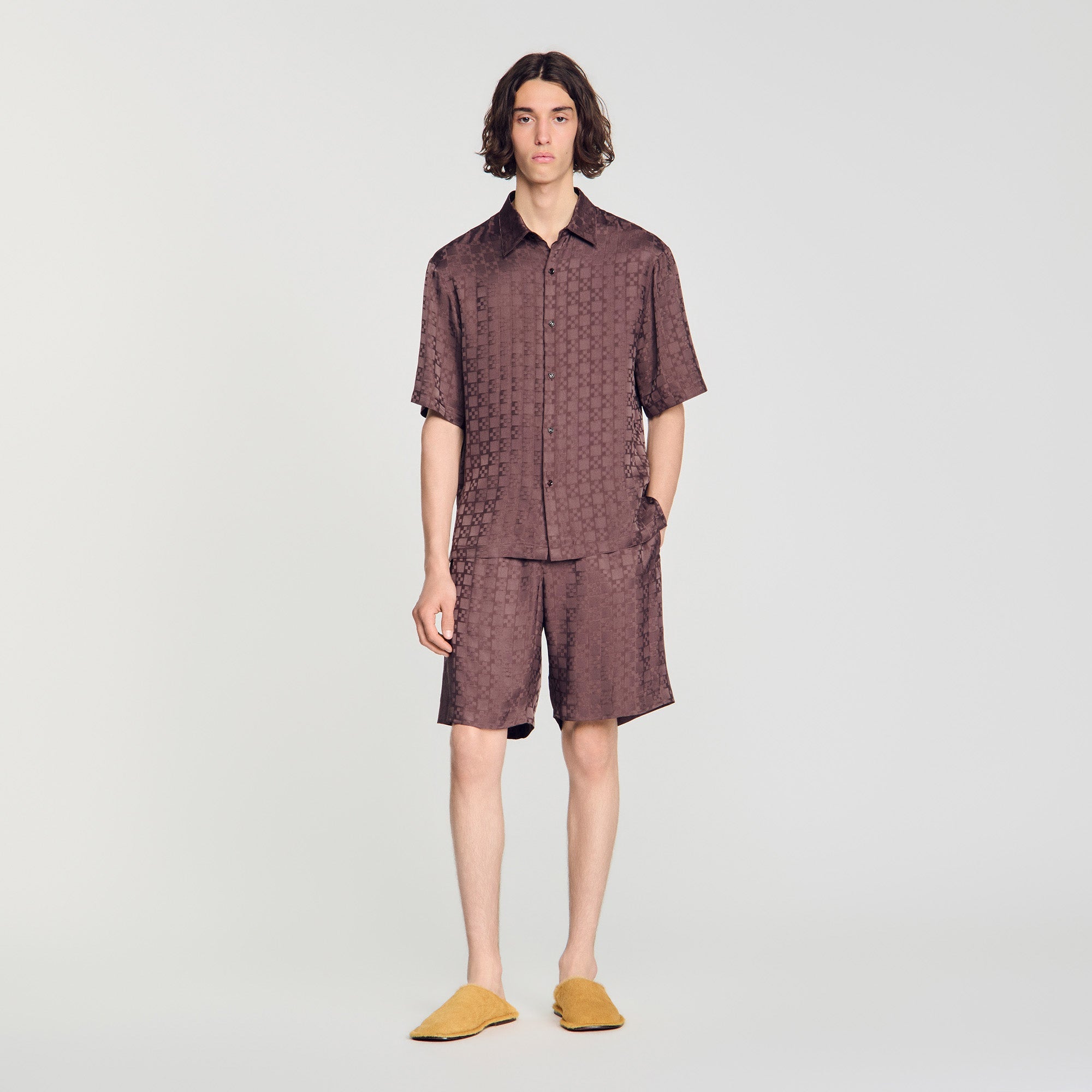 Jacquard Cross Short Square Cross patterned shorts Chocolate