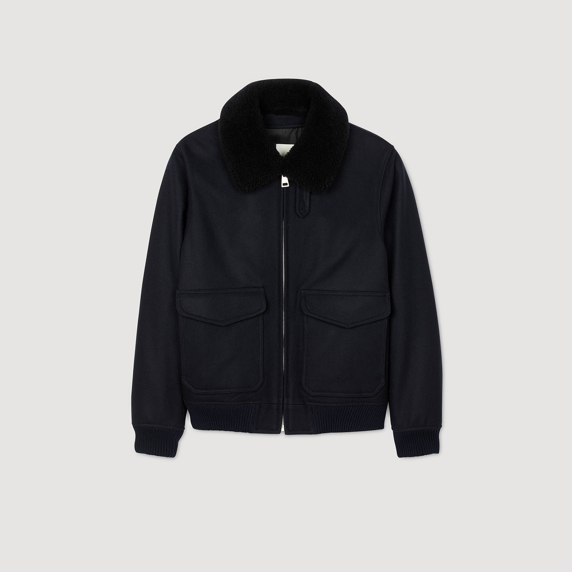 Aviator Wool Aviator Jacket With Shearling Navy Blue