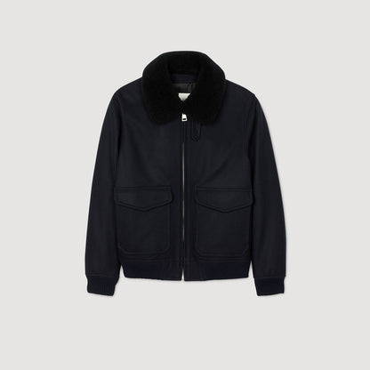 Aviator Wool Aviator Jacket With Shearling Navy Blue