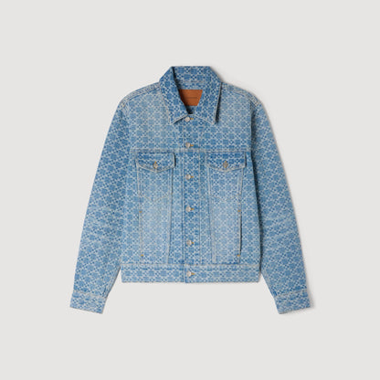 Cross Sanded Trucker Square Cross Denim Jacket Sky Blue