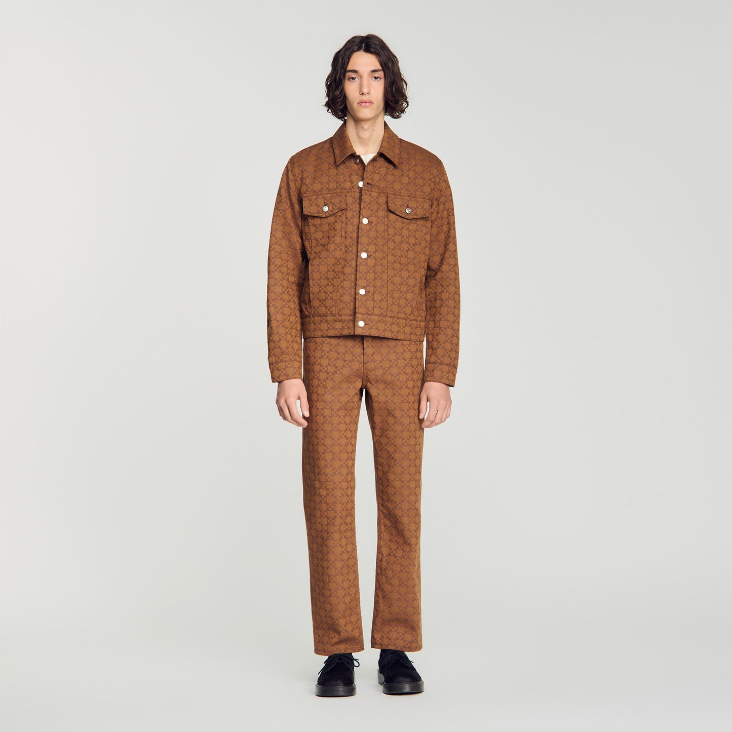 Trucker Padded Cross Square Cross denim jacket Tobacco Brown