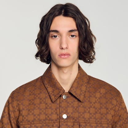 Trucker Padded Cross Square Cross denim jacket Tobacco Brown