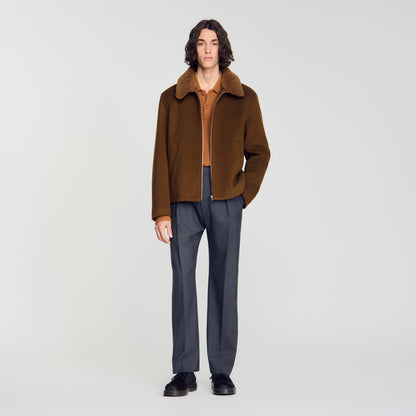Minimal Aviator Wool zip-up jacket Camel