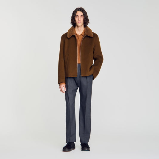 Minimal Aviator Wool zip-up jacket Camel