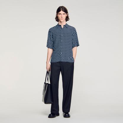 Catena Shirt Mc Link Print Loose-Fit Shirt Navy Blue