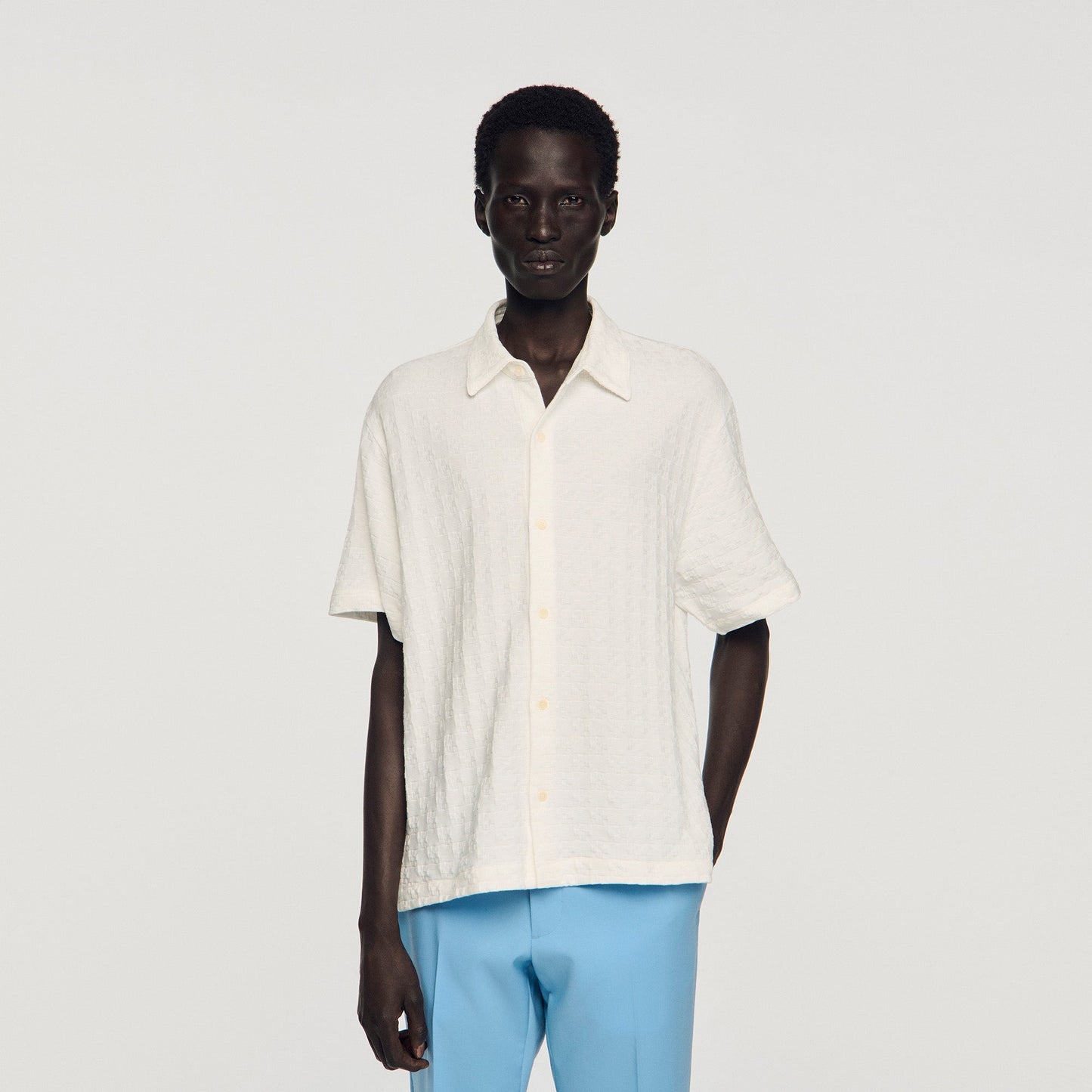 Jersey Cross Shirt Square Cross Cotton Jacquard Shirt White