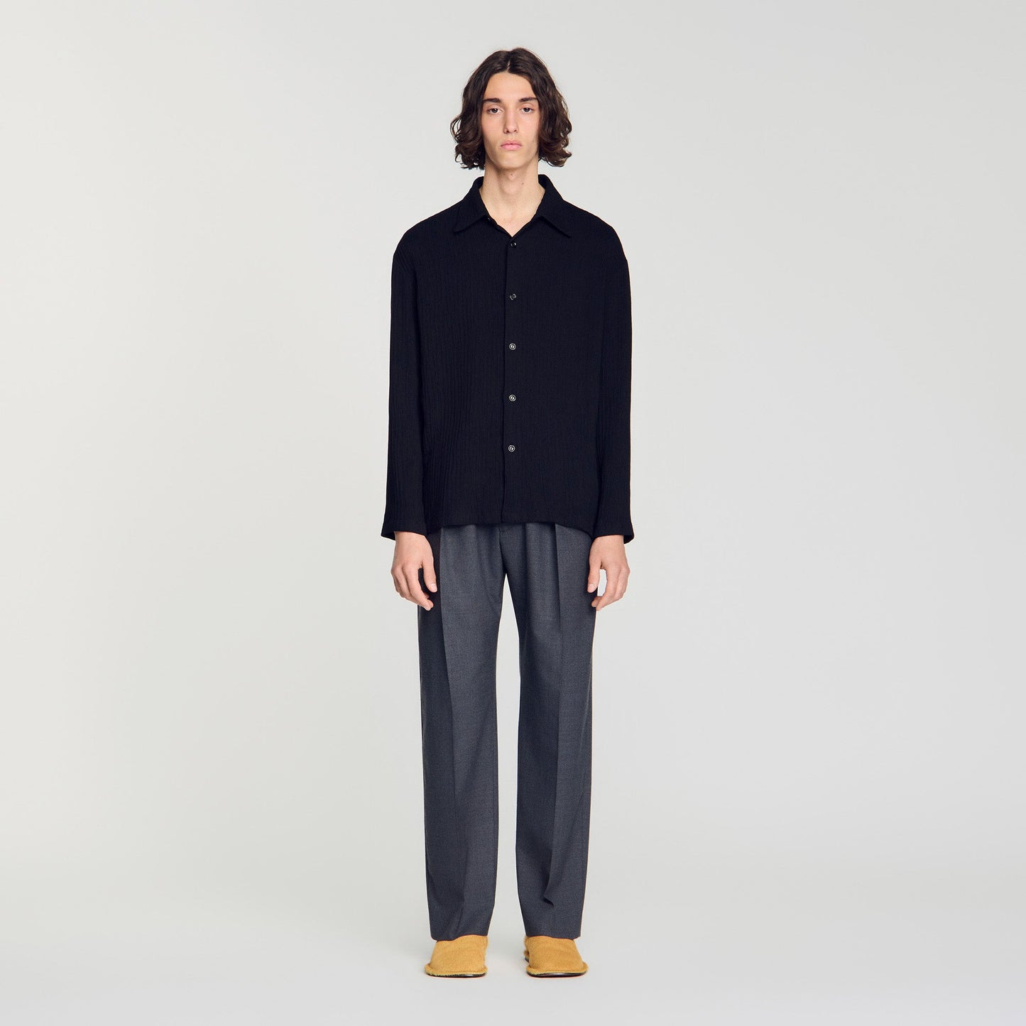 Crinkle Shirt Crinkled loose-fit shirt Black