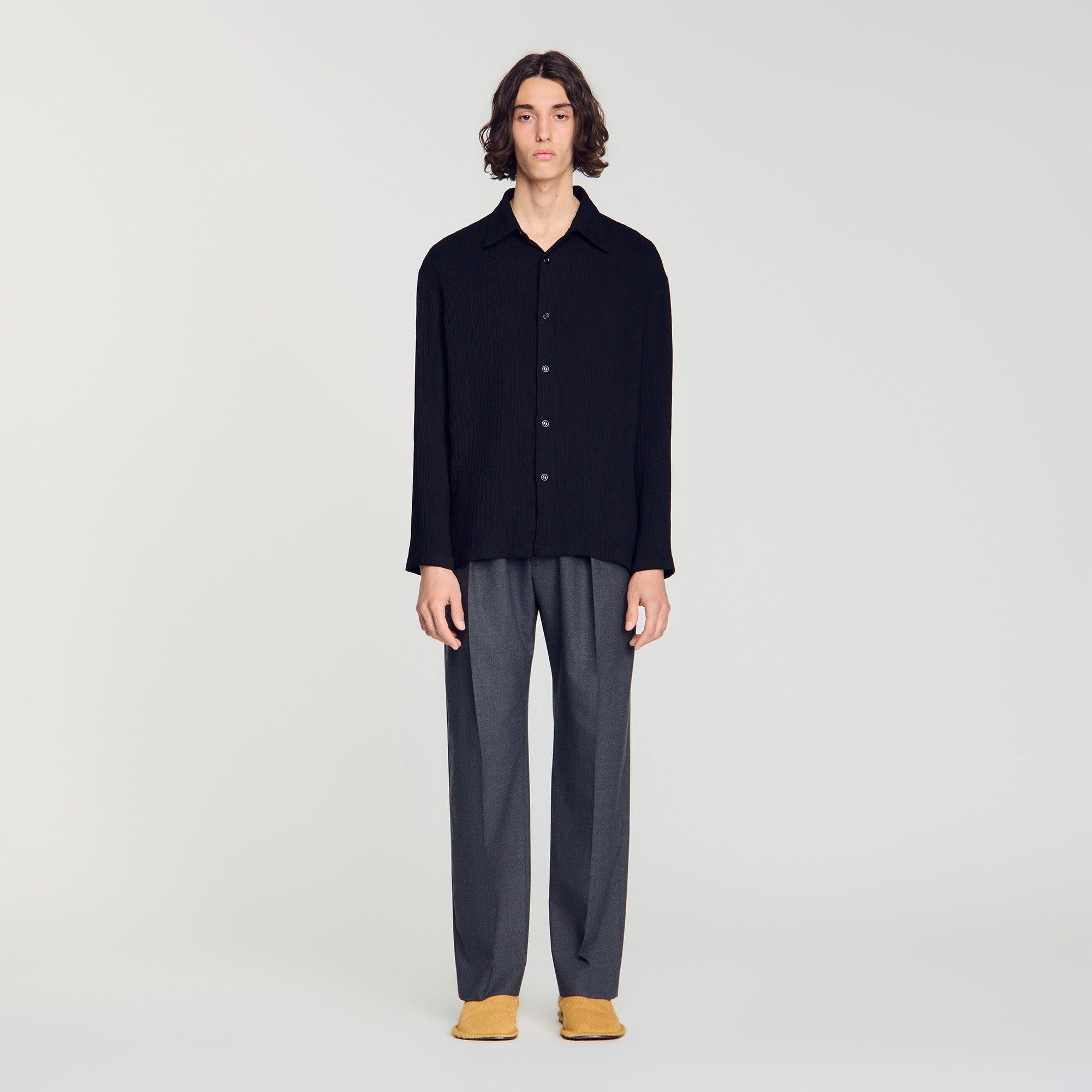 Crinkle Shirt Crinkled loose-fit shirt Black
