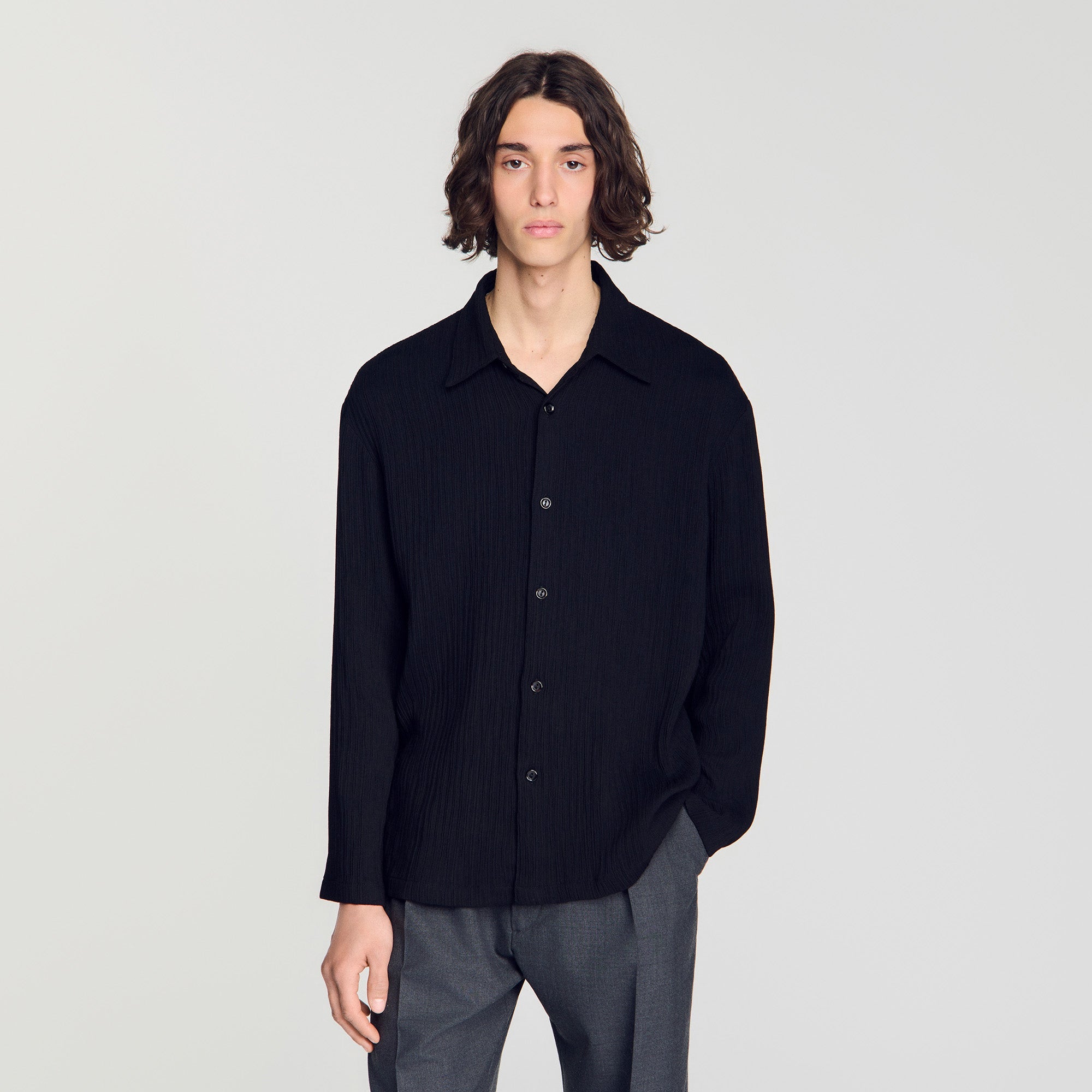Crinkle Shirt Crinkled loose-fit shirt Black