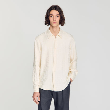 Jacquard Cross Shirt Ml Square Cross loose-fit shirt White