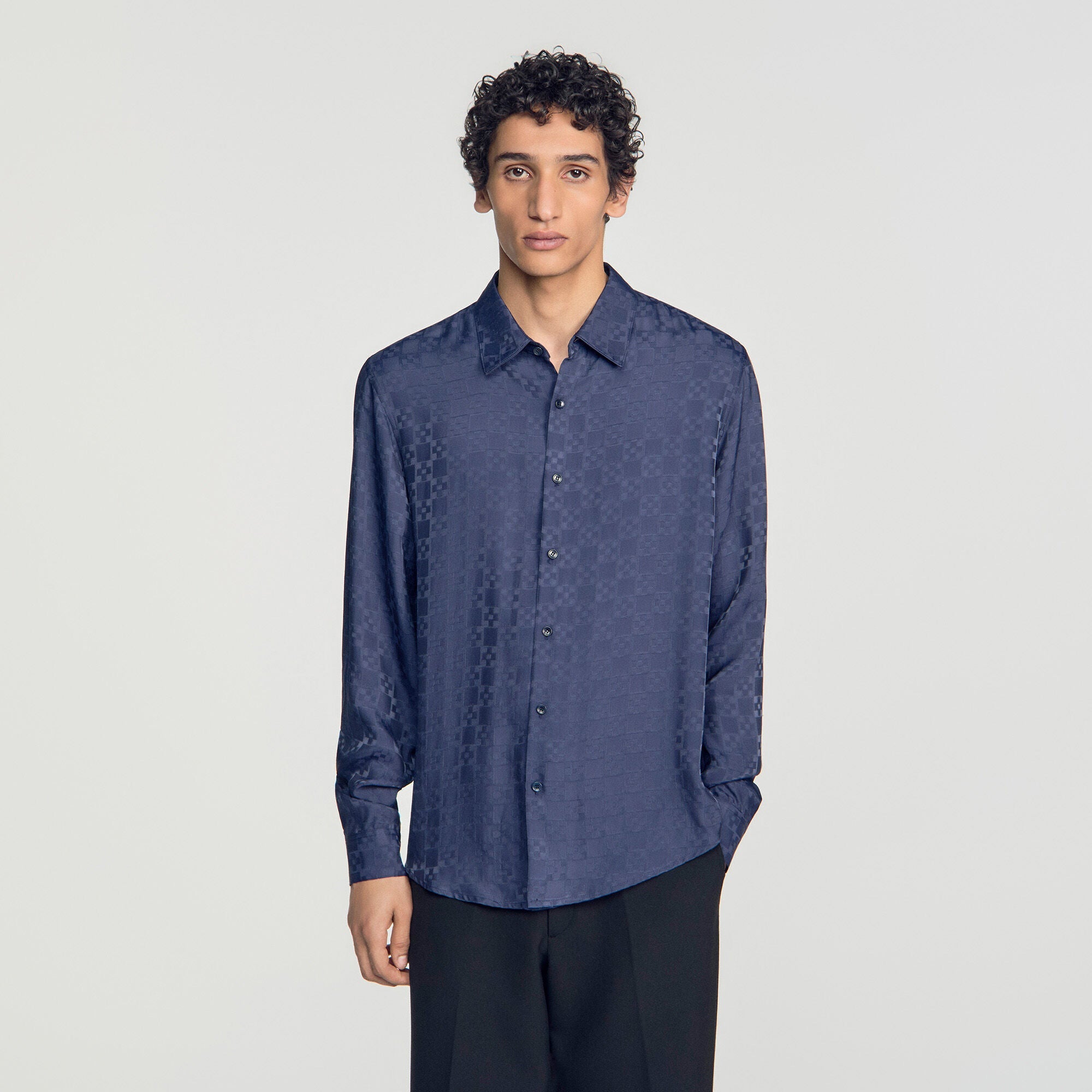 Jacquard Cross Shirt Ml Square Cross loose-fit shirt Navy Blue