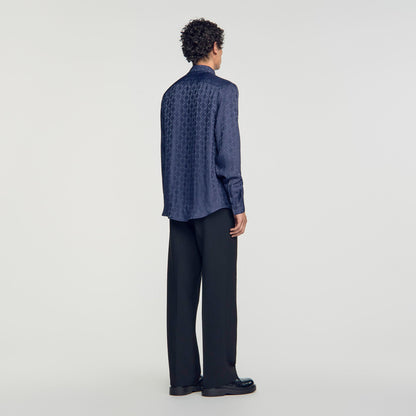 Jacquard Cross Shirt Ml Square Cross loose-fit shirt Navy Blue