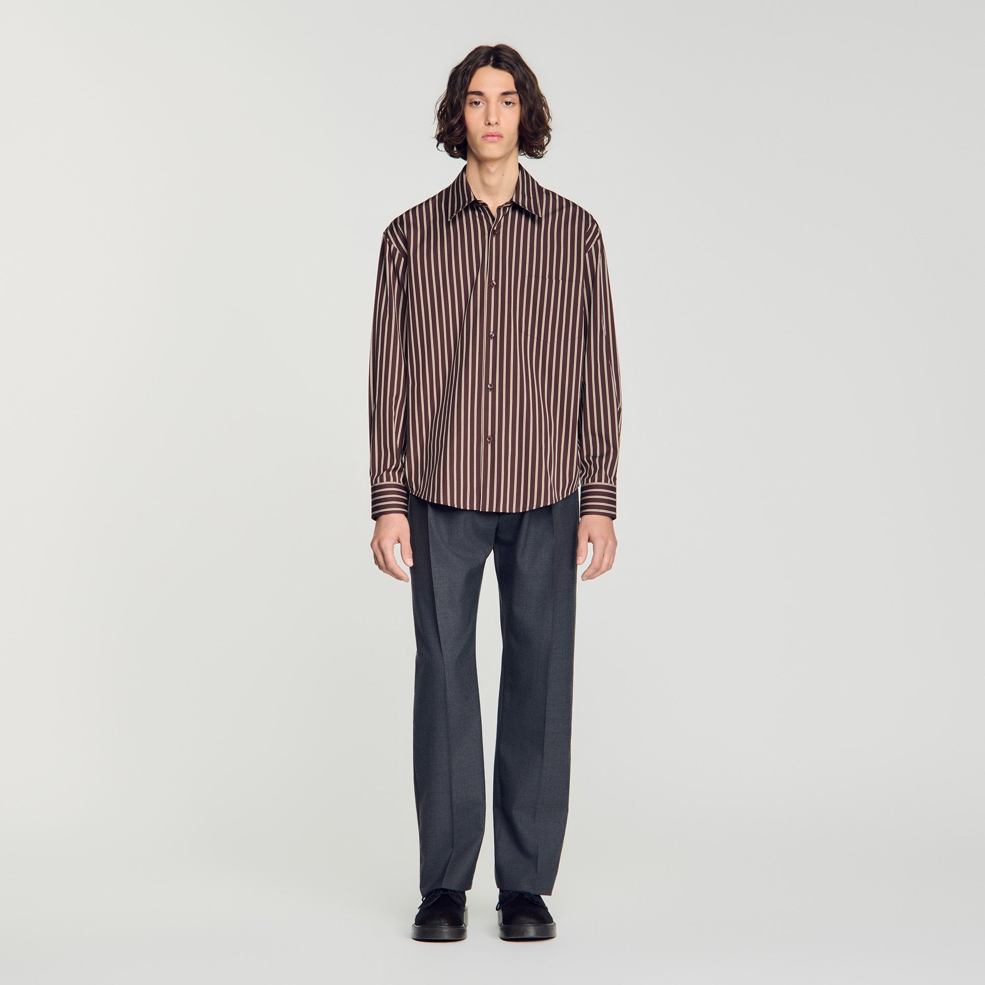 Hamptons Shirt Striped cotton shirt Chocolat / Ecru