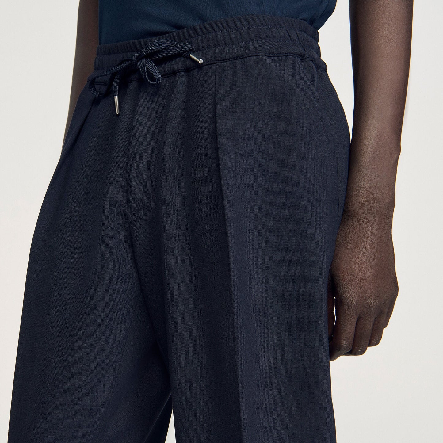 Jersey Pli Elasticated Straight Trousers Black
