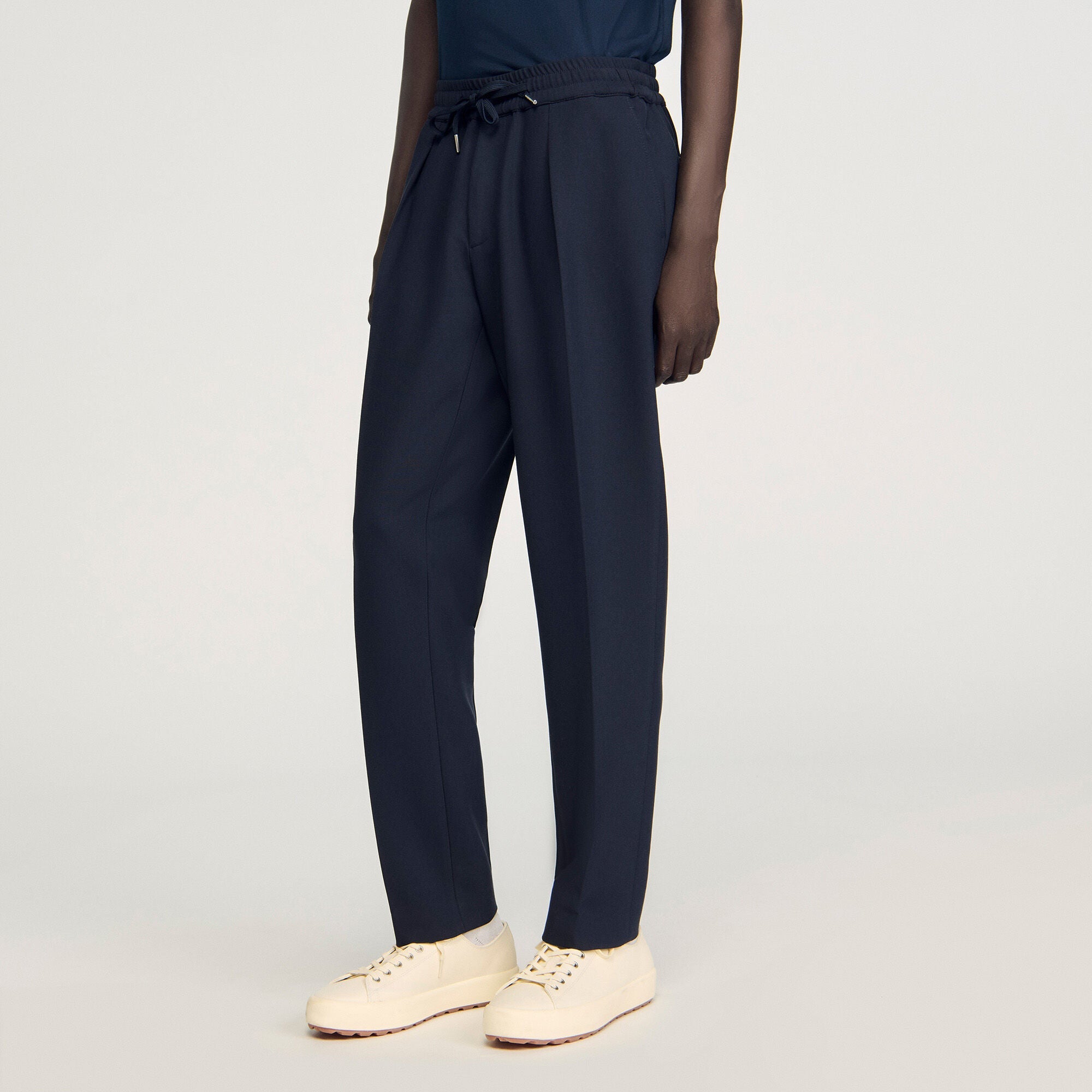 Jersey Pli Elasticated Straight Trousers Black