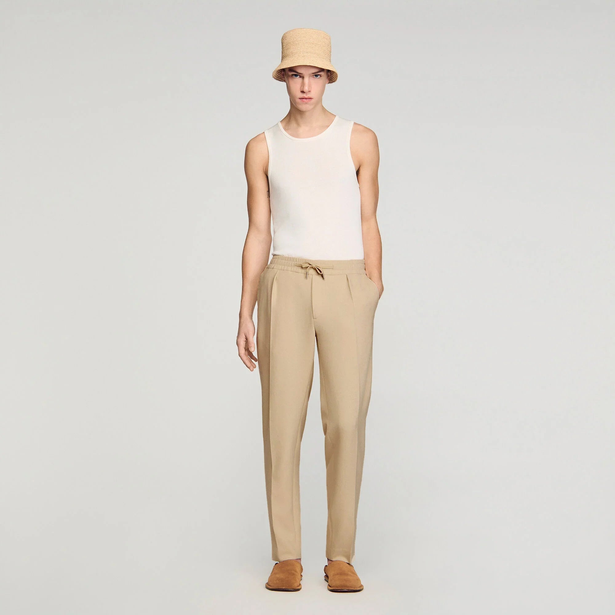 Jersey Pli Elasticated Straight Trousers Cappucino