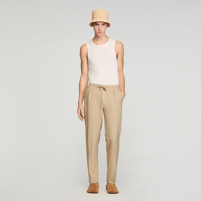 Jersey Pli Elasticated Straight Trousers Cappucino
