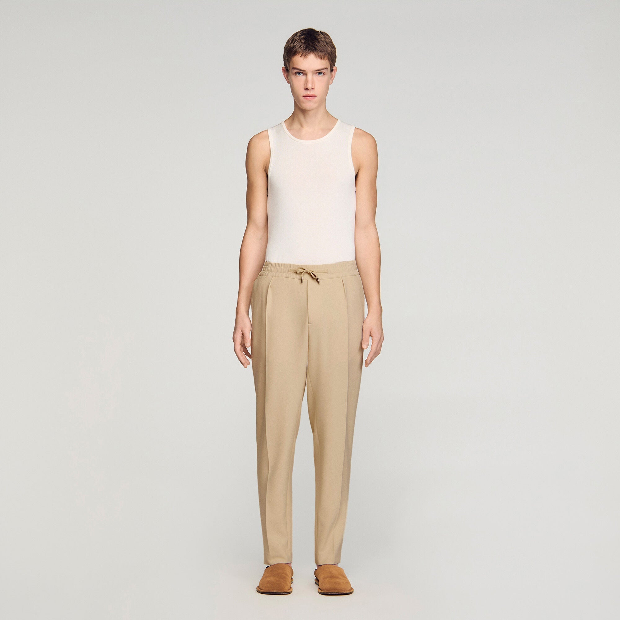 Jersey Pli Elasticated Straight Trousers Cappucino