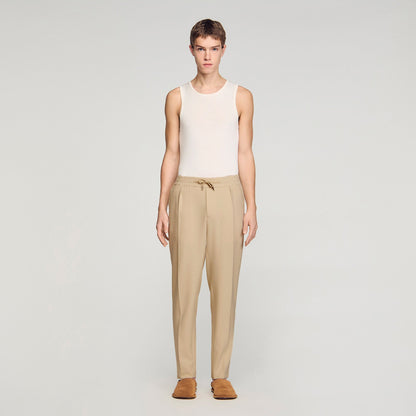 Jersey Pli Elasticated Straight Trousers Cappucino