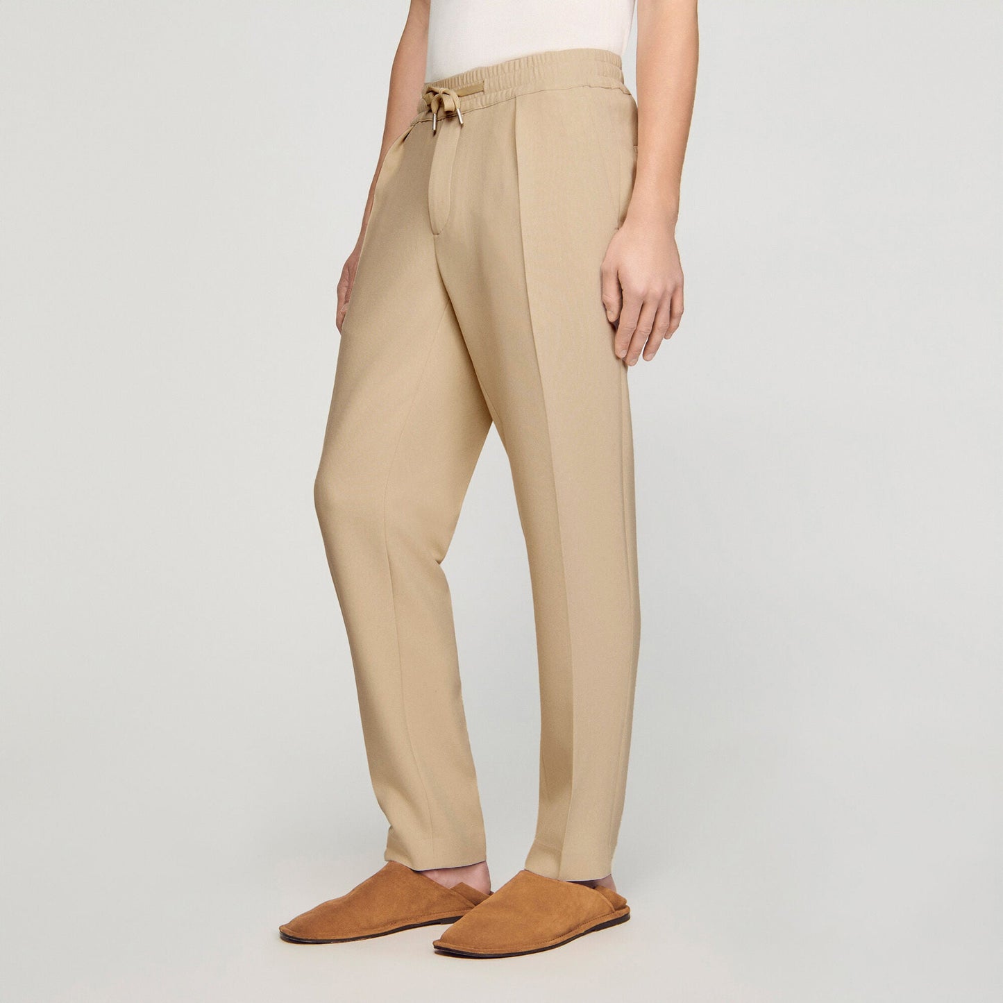 Jersey Pli Elasticated Straight Trousers Cappucino
