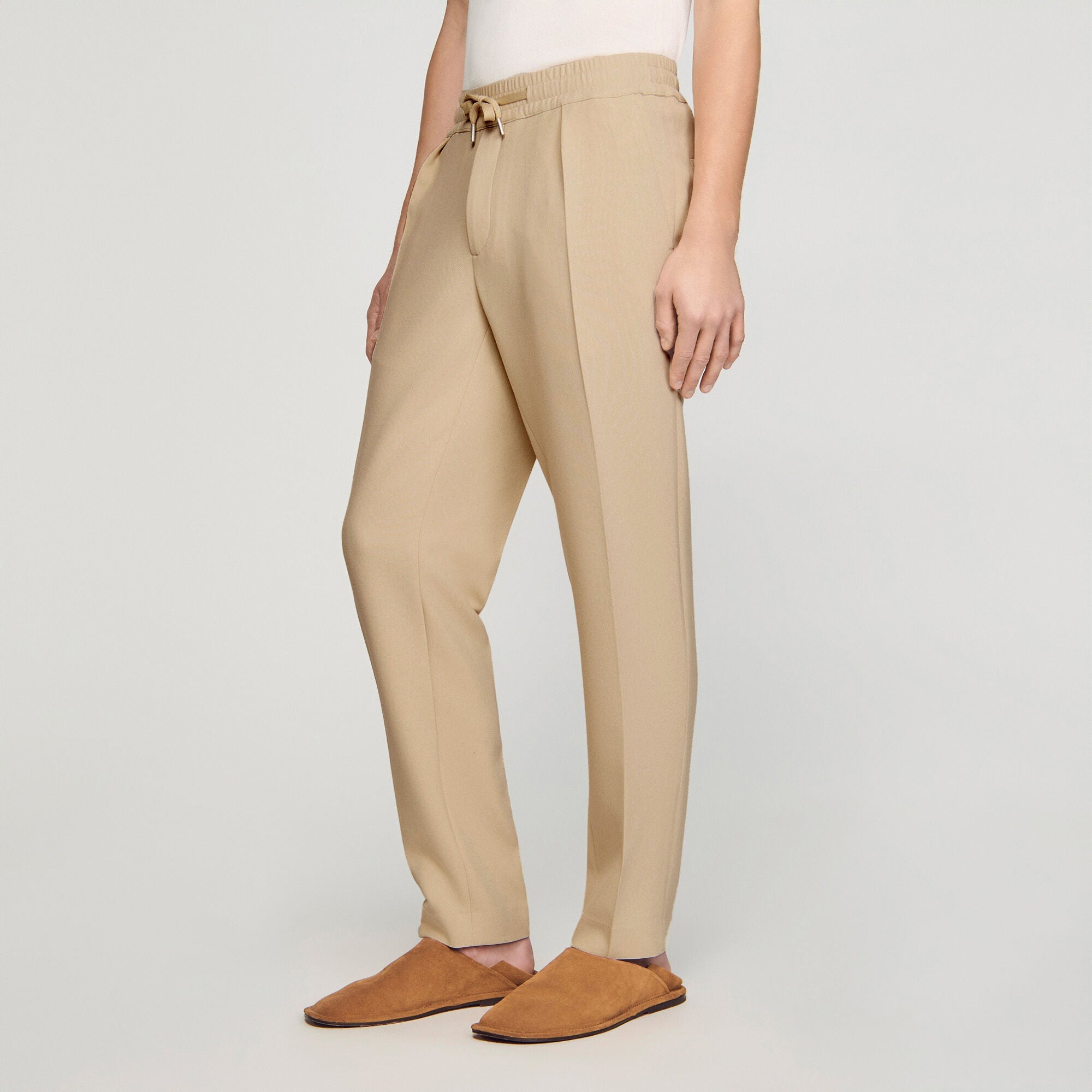 Jersey Pli Elasticated Straight Trousers Cappucino