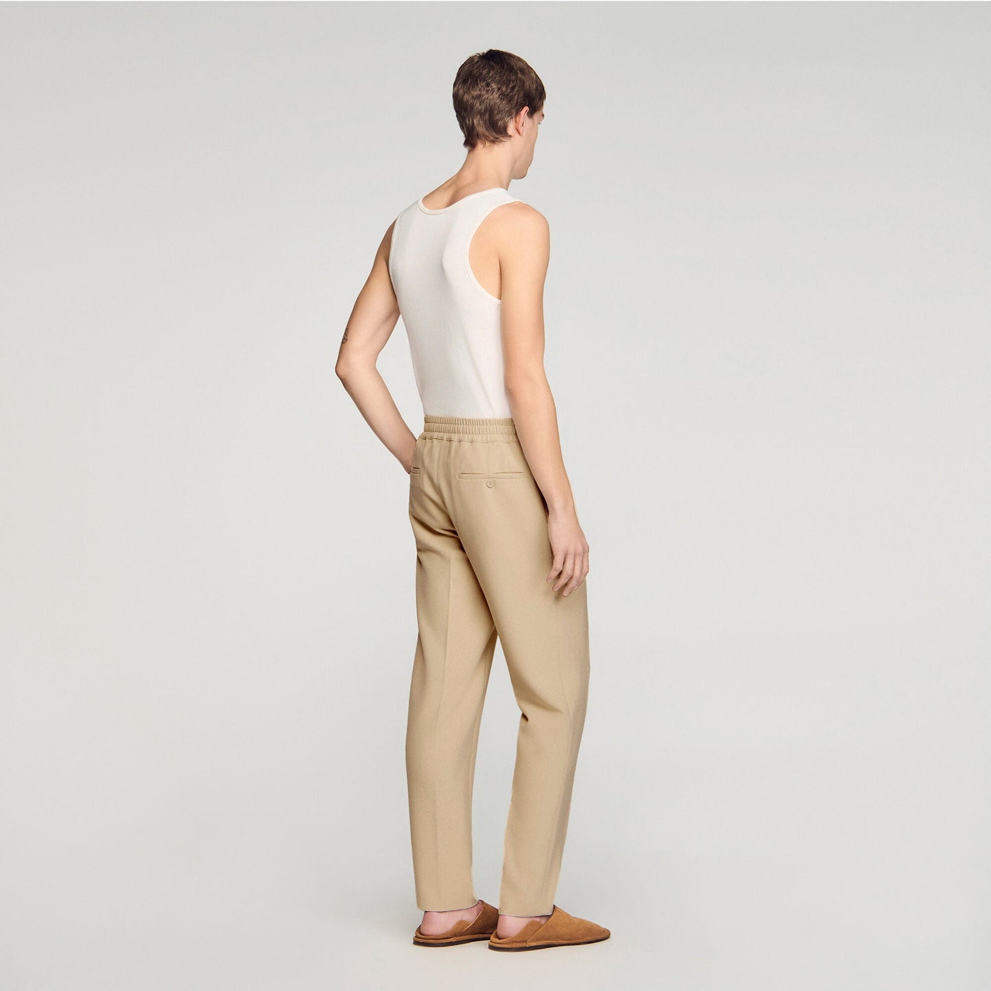 Jersey Pli Elasticated Straight Trousers Cappucino