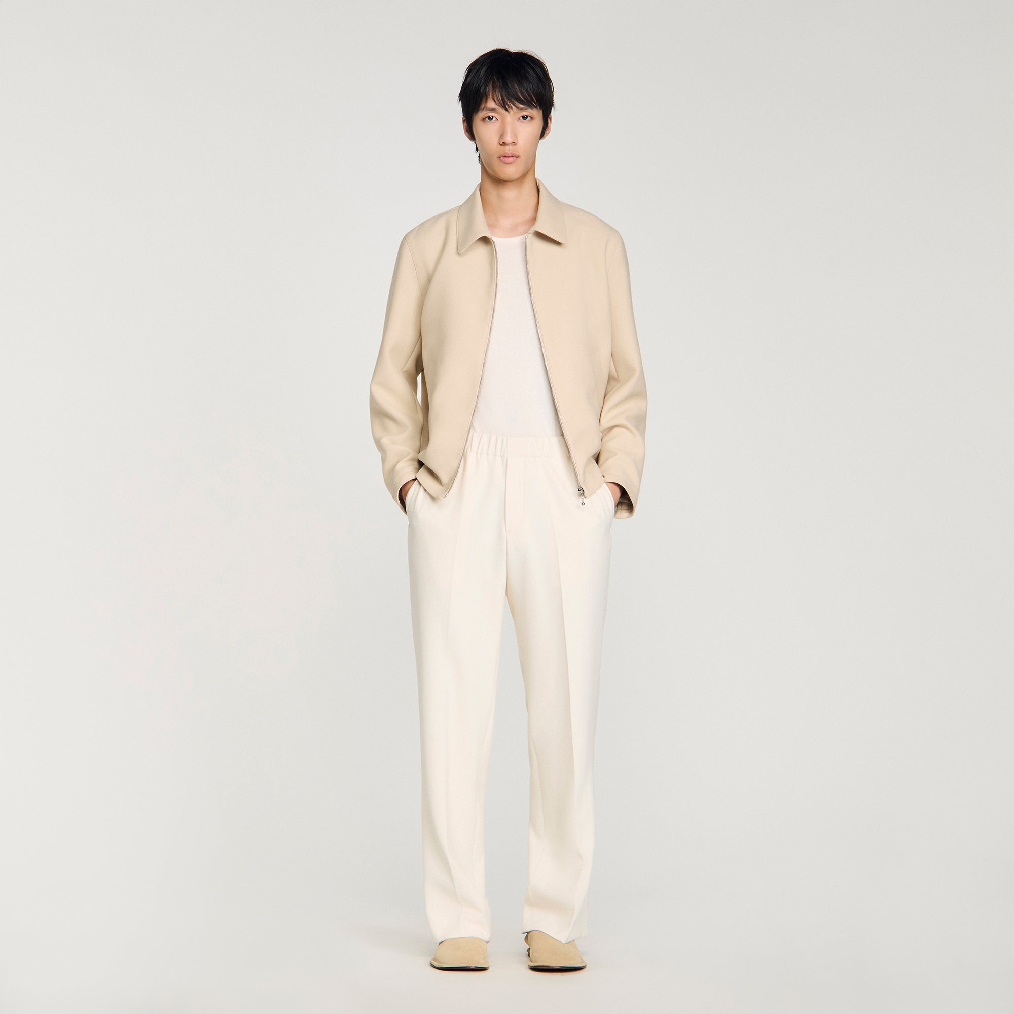 Large Jersey Wide-Leg Trousers Ecru