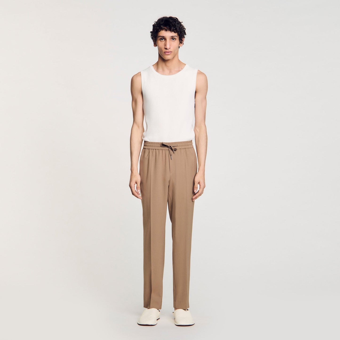 New Alpha Elasticated Straight-Leg Trousers Dark Sand