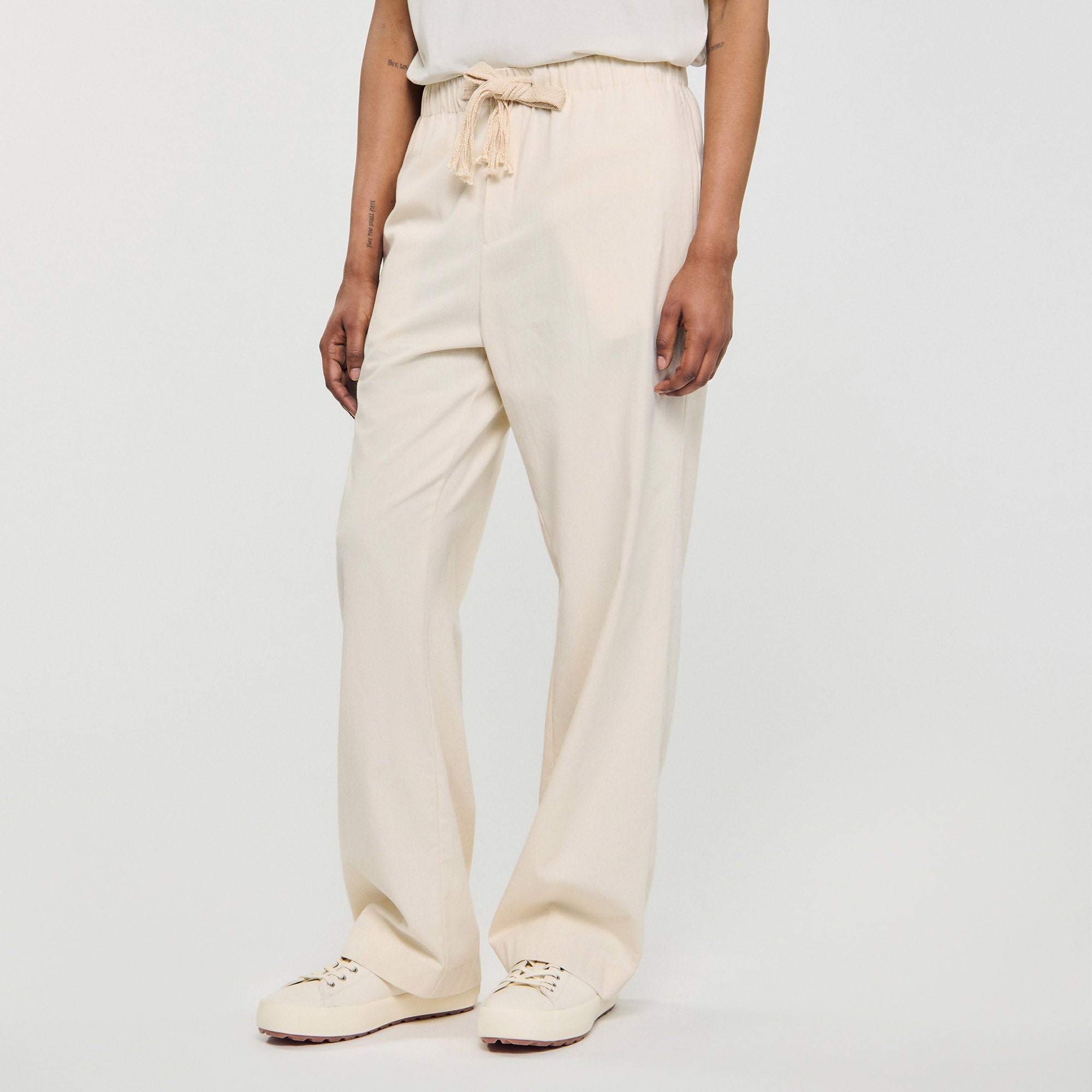 Rope Pant Wide-Leg Elasticated Cotton Trousers Butter Cream