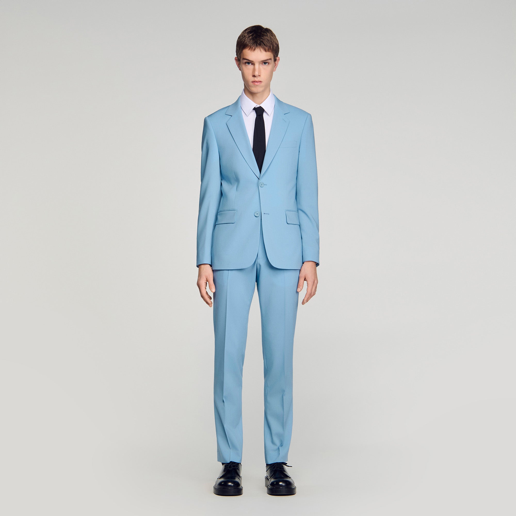Formal Bleu Ciel Wool Suit Trousers Sky Blue