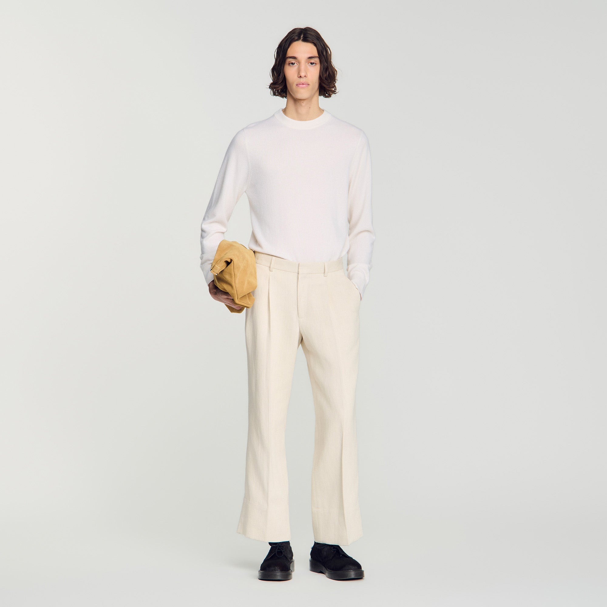 Pierre Pants Linen Wide-Leg Cotton Linen Trousers Ecru