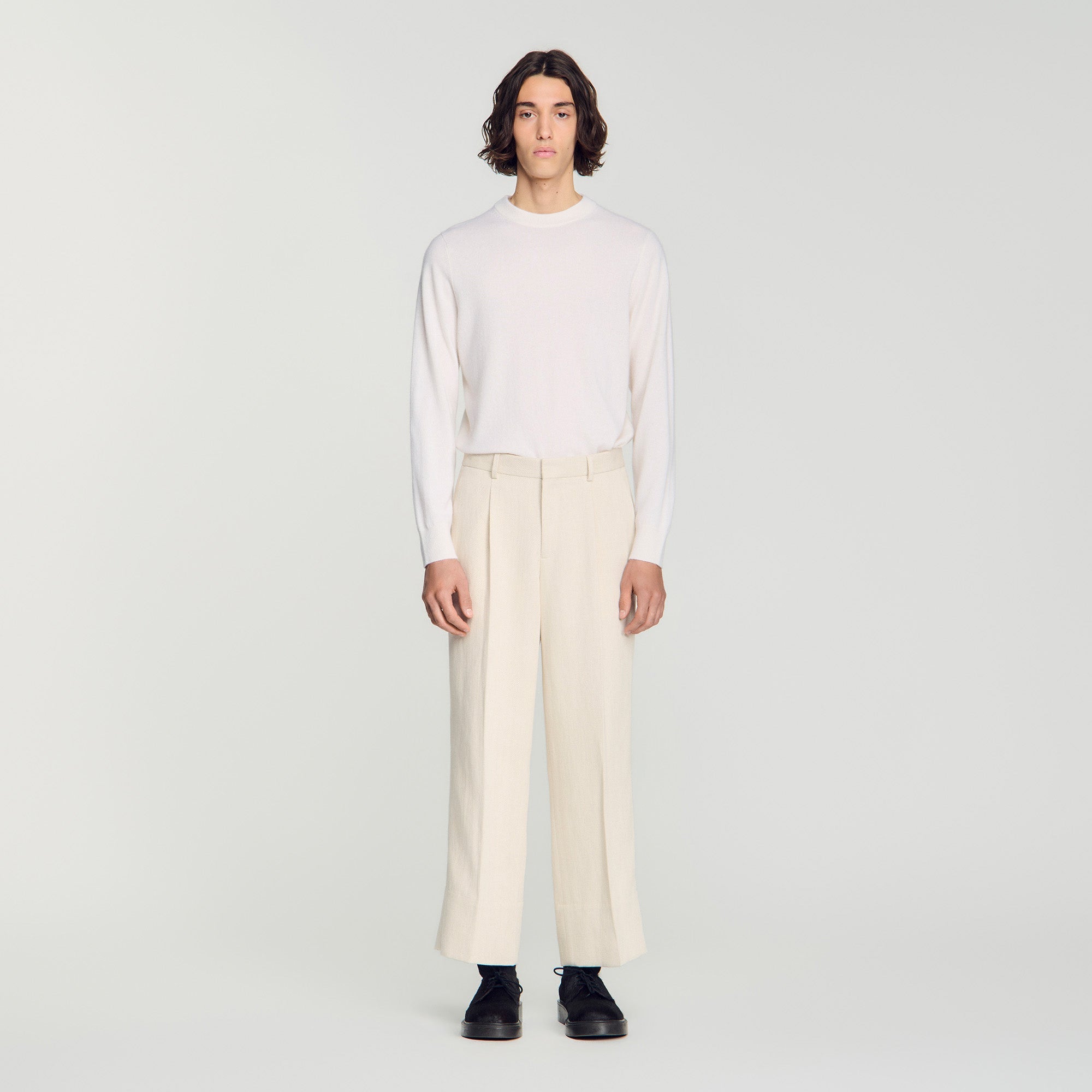 Pierre Pants Linen Wide-Leg Cotton Linen Trousers Ecru