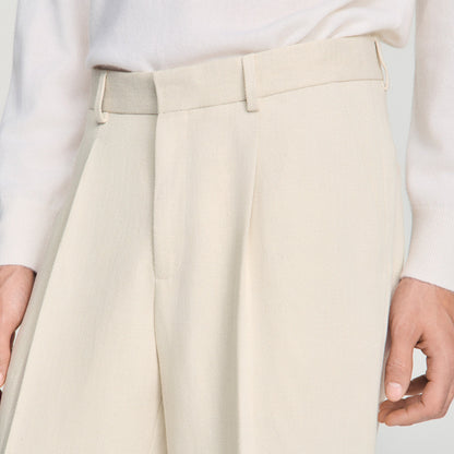 Pierre Pants Linen Wide-Leg Cotton Linen Trousers Ecru