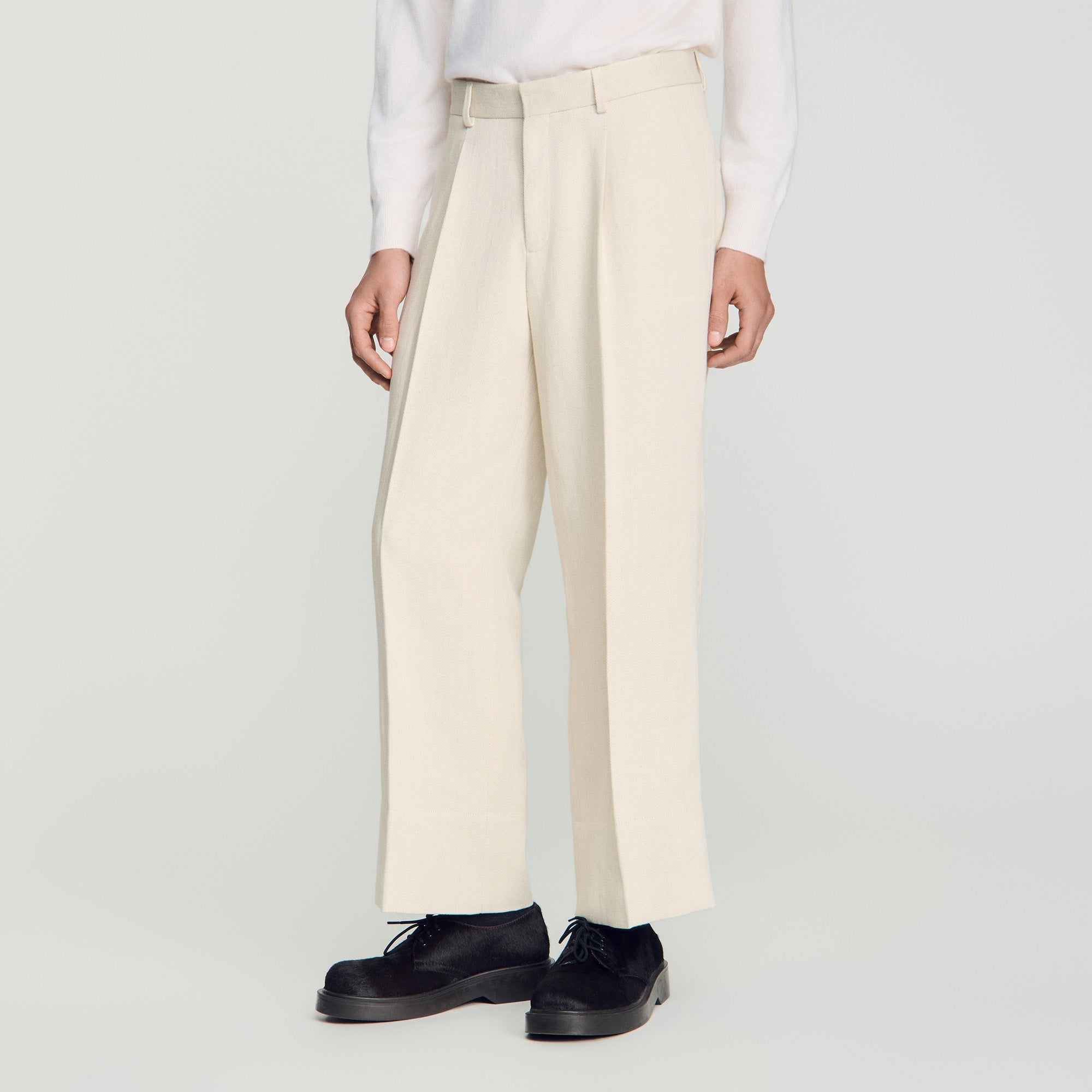 Pierre Pants Linen Wide-Leg Cotton Linen Trousers Ecru
