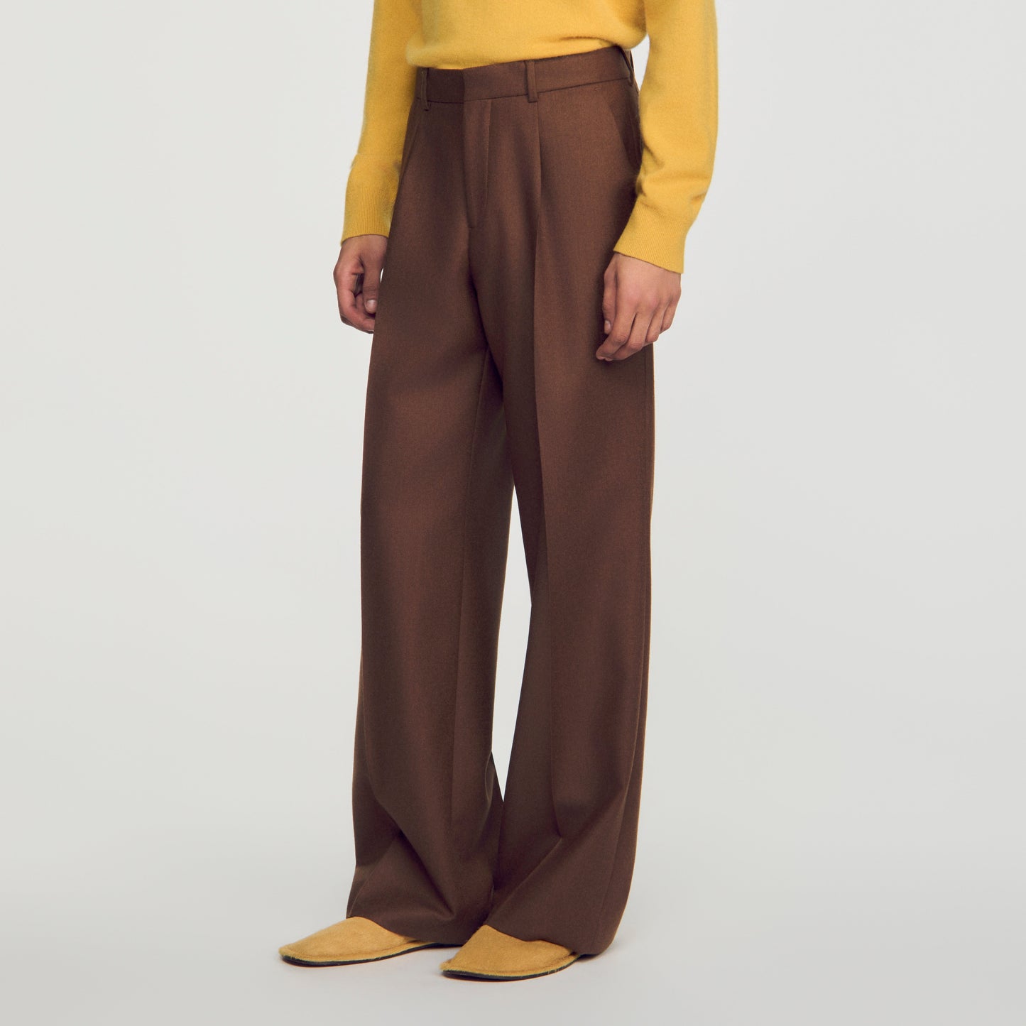 Mode Flannel Wide-leg wool suit trousers Brown