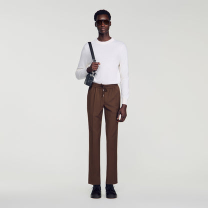 New Alpha Elasticated wool trousers Tabac Fonce