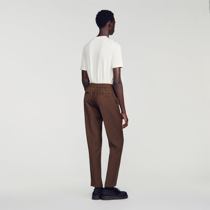 New Alpha Elasticated wool trousers Tabac Fonce