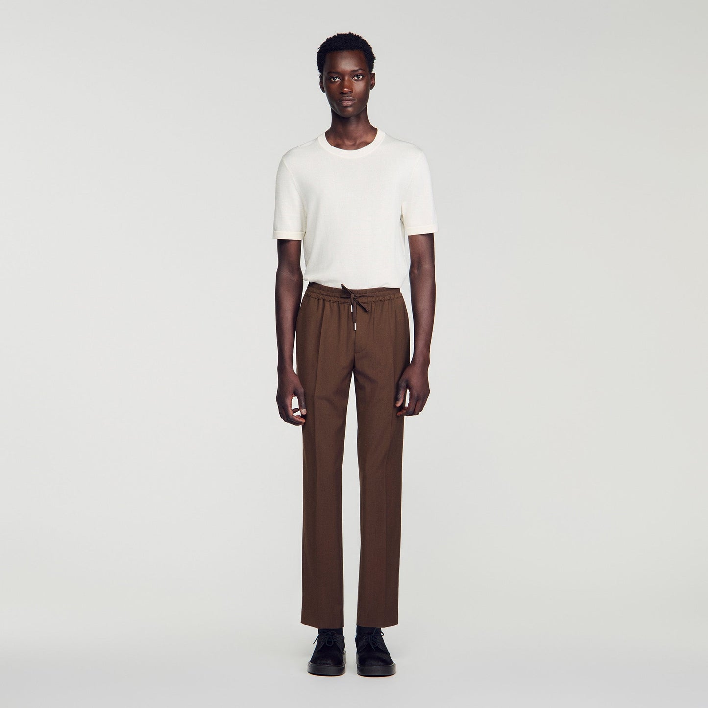 New Alpha Elasticated wool trousers Tabac Fonce