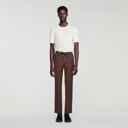 New Alpha Elasticated wool trousers Tabac Fonce