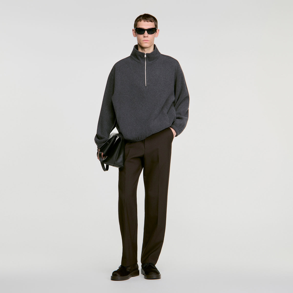 L Fleece Zipped standing collar sweatshirt Dark Grey
