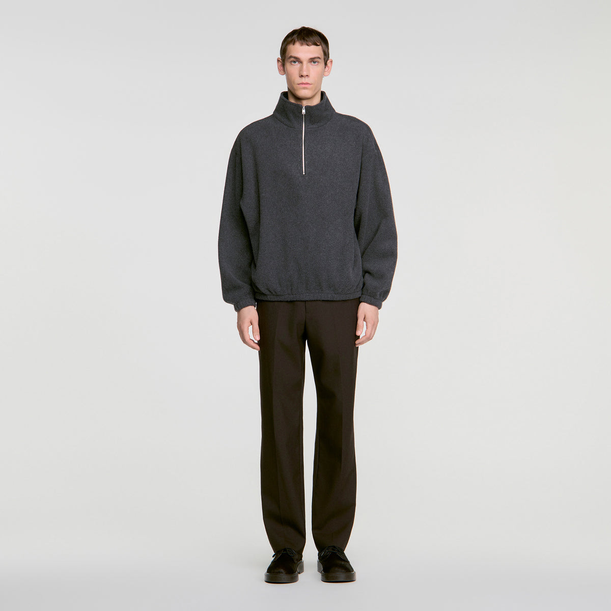 L Fleece Zipped standing collar sweatshirt Dark Grey