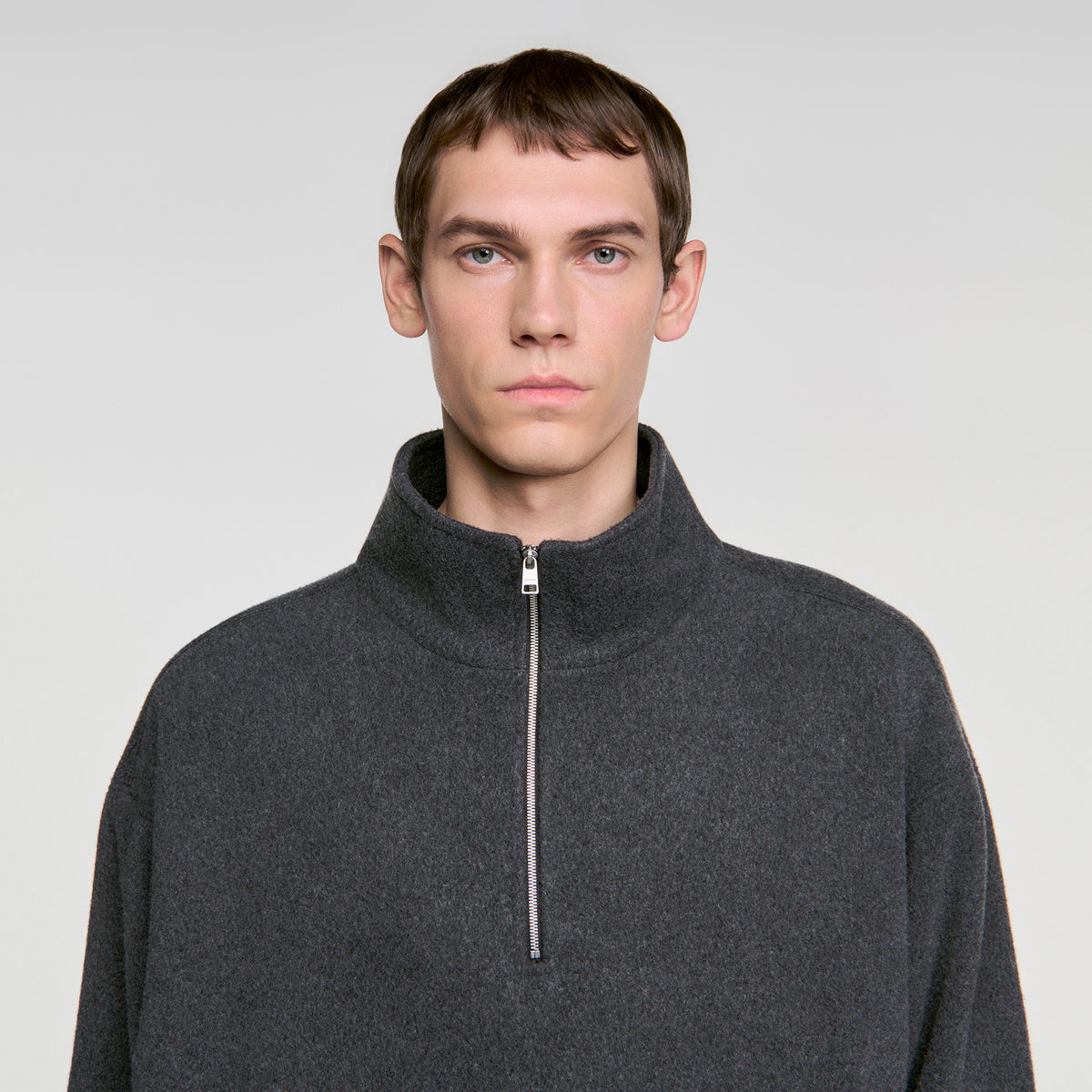 L Fleece Zipped standing collar sweatshirt Dark Grey