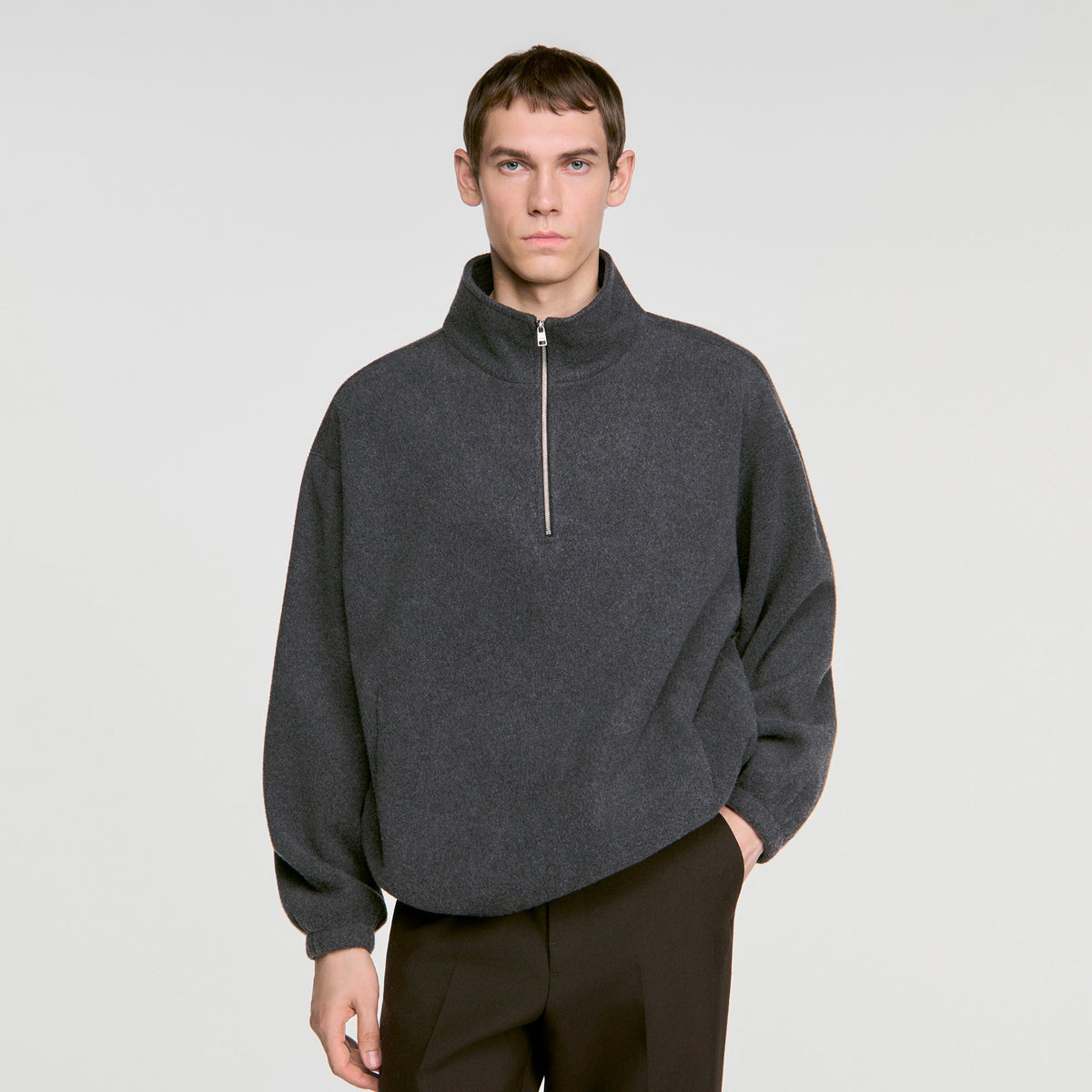 L Fleece Zipped standing collar sweatshirt Dark Grey