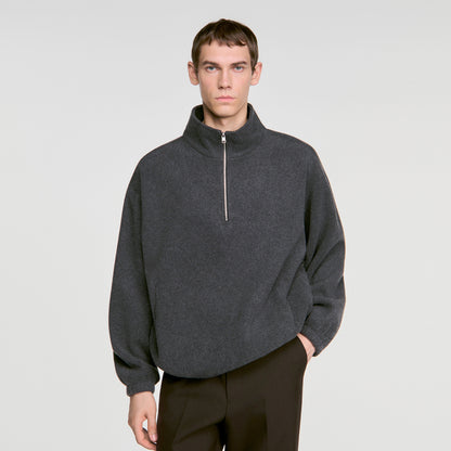 L Fleece Zipped standing collar sweatshirt Dark Grey